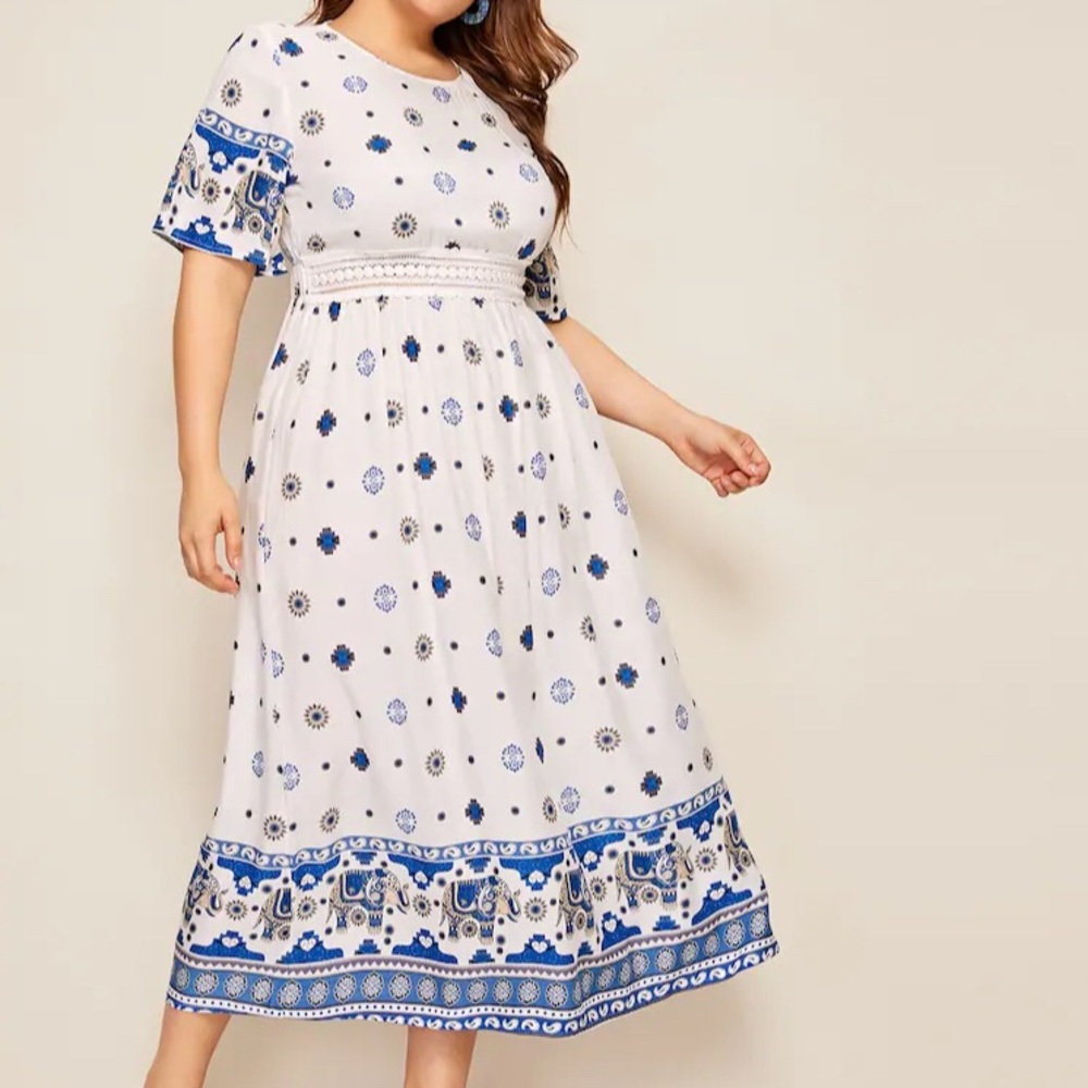 Alicia contract lace tribal print maxi dress